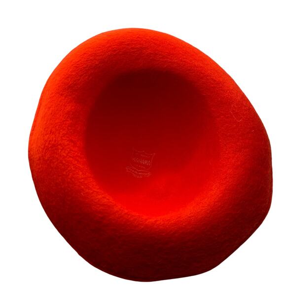 Vintage Mahara Mohair Wool Hat Red Orange Geo W Bollman Mod Fuzzy Felt USA main image 5